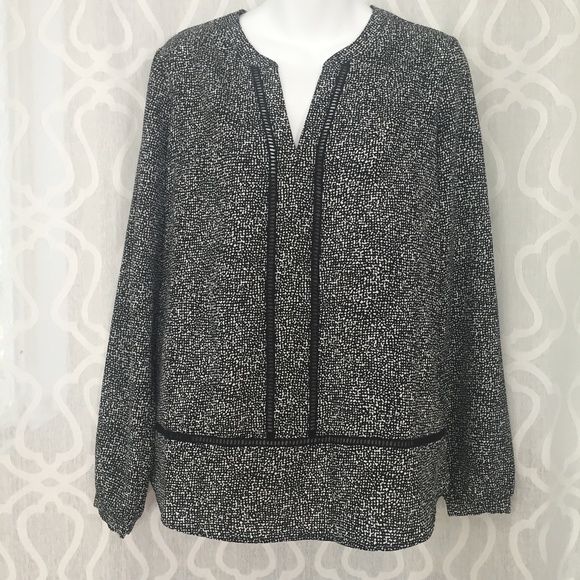 Michael Kors Black White Patterned Long Sleeve Top - Picture 1 of 6